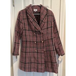 PLM Tweed Pearl Gold Buttons Double Breasted Long Winter Coat Jacket, A51